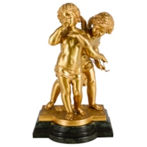 Classical 19th Century gilded bronze group of cherubs playing, 50cm(19.5") high