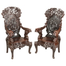 Large pair of 19th Century Oriental arm chairs