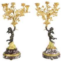 Large Pair of Louis XVI Style Gilded Candelabra, 19th Century