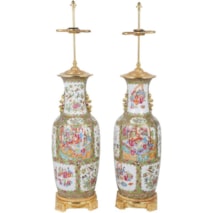Large Pair of Canton / Rose Medalion Chinese Vases / Lamps, 19th Century