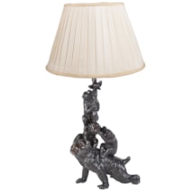 Meiji Period Bronze Study of Monkeys Playing / Lamp