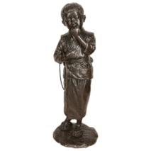 Large Japanese Meiji period bronze of a young child with a play hoop. 60cm(24")