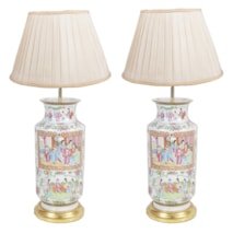 Pair 19th Century Rose medallion vases / lamps