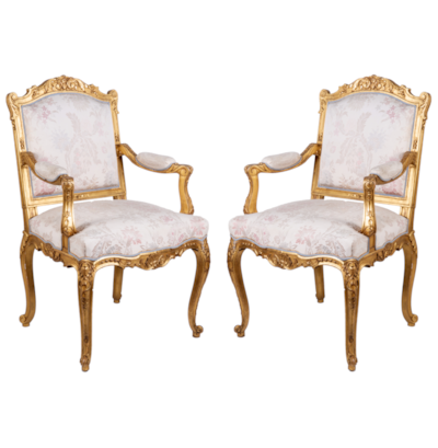 A pair of Louis XVI style gilded arm chairs by ' Mellier'