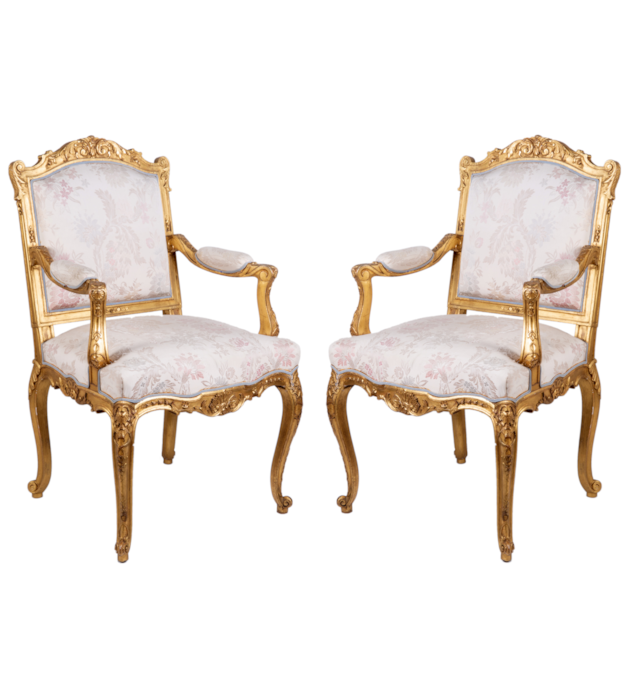 A pair of Louis XVI style gilded arm chairs by ' Mellier'