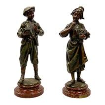 Pair 19th Century Bronzed statues of a Dutch lovers. 13.5"(35cm) high