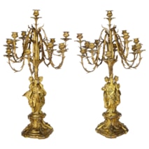 Large pair of early 19th Century gilded ormolu candelabra.