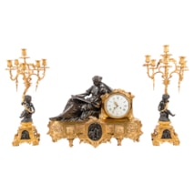 Large 19th Century gilded ormolu and bronze clock set, by Deniere, Paris