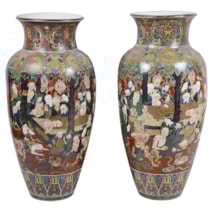 Large pair C19th Japanese Kutani porcelain vases, 100cm (39.5")