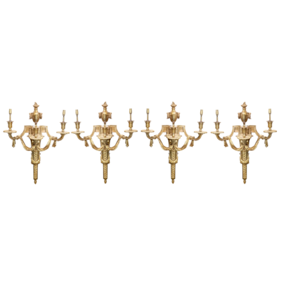 Four classical French Louis XVI style ormolu wall lights, late 19th century