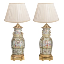 Pair 19th Century Chinese Cantonese / Rose medallion vases/ lamps.