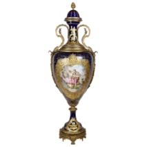 Large 19th Century Sevres style porcelain lidded vase.