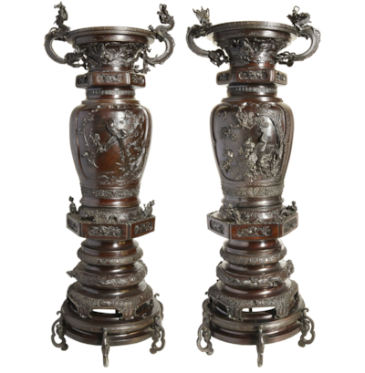 Large pair Meiji period Japanese bronze vases.