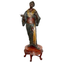19th Century Life-Size Bronzed Japanese Lady in a Kimono, after Louis Hottot