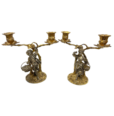 Pair Asprey's solid silver and gilt Candelabra, 8.5"(22cm) high