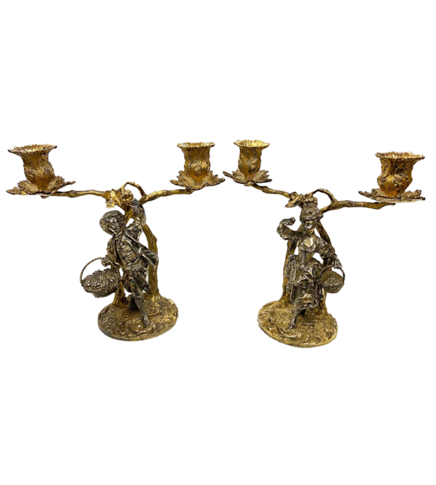 Pair Asprey's solid silver and gilt Candelabra, 8.5"(22cm) high