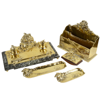 Art Nouveau gilt bronze desk set by Albert Marionnet.