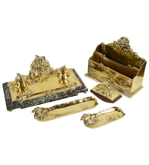 Art Nouveau gilt bronze desk set by Albert Marionnet.