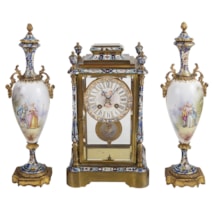 19th Century French Champlevé enamel clock set. 37cm (14.5")high