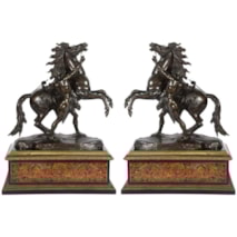 Large Pair of 19th Century Bronze Marley Horses on Boulle Stands 32"(81cm)