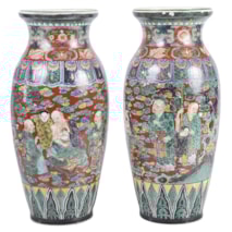 Large Pair of Japanese Kutani Porcelain Vases, C19th