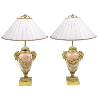Pair classical C19th Marble lamps. 