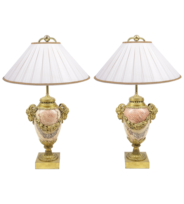Pair classical C19th Marble lamps. 