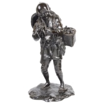 Japanese Bronze Meiji Period Mushroom Picker, 19th Century