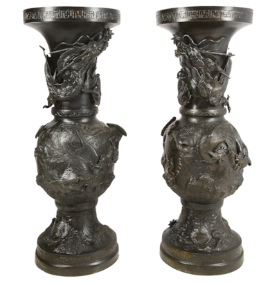 Large pair of Meiji perod Japanese bronze vases.