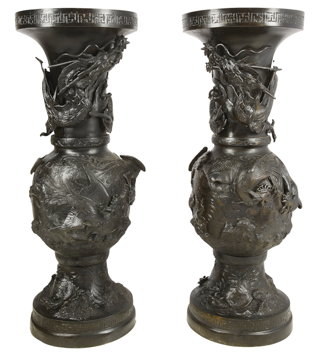 Large pair of Meiji perod Japanese bronze vases.