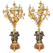 Large pair Louis XVI style bronze candelabra