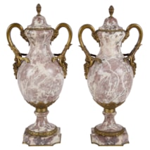 Pair of French 19th Century Breccia marble vases. 19"(49cm) high