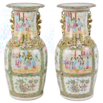 Pair 19th Century Chinese Canton / Rose Medalion vases