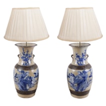 Pair Chinese 19th Century Blue and White crackleware vases / lamps