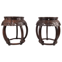 Rare pair Chinese hardwood garden seats, early 19th Century.
