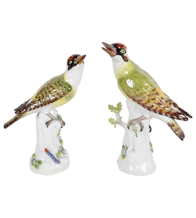 Pair late 19th Century Meissen Woodpeckers