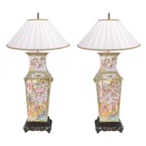 Pair 19th Century Rose medallion vases / lamps.