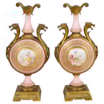 Pair 19th Century Pink Sevres style porcelain vases.