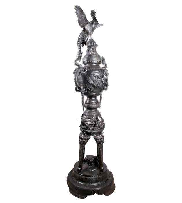 Large Japanese Meiji period bronze Koro, circa 1880. 96" high