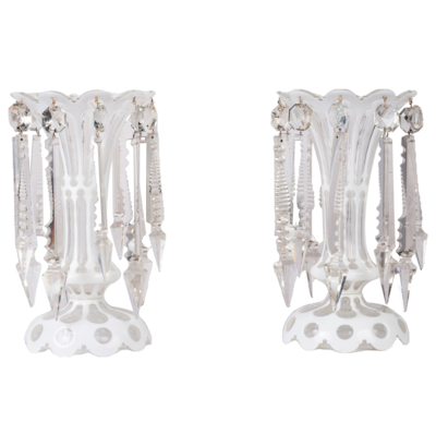 Pair Victoria Opaline cut glass lusters, circa 1890