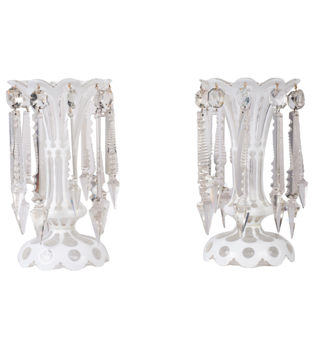 Pair Victoria Opaline cut glass lusters, circa 1890