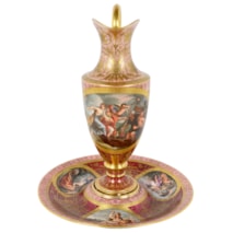 19th Century Vienna porcelain ewers and dish