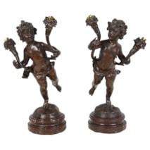 Pair 19th Century Bronze Cherub lamps.