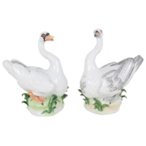 Pair Dresden porcelain Swans, 11"