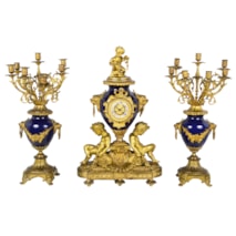 French 19th Century ormolu and porcelain clock set.