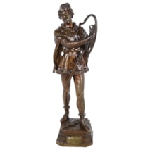 19th Century Patinated Bronze study of a musician by Marcel Debut