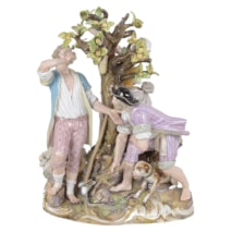 19th Century Meissen Figuren an apple picker, shepherd and woodman.