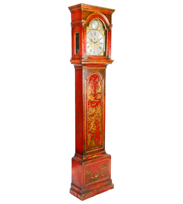 Red Lacquer Chinoiserie Longcase clock, circa 1800