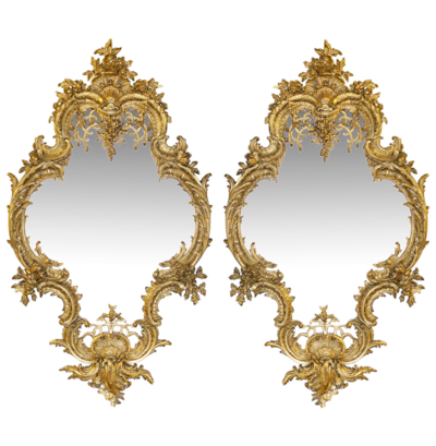 Large pair 19th Century gilded mirrors, 58"