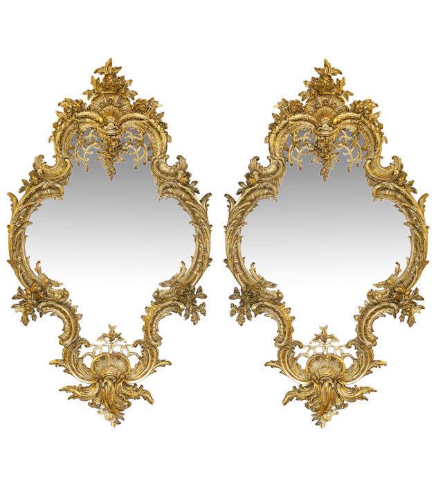 Large pair 19th Century gilded mirrors, 58"
